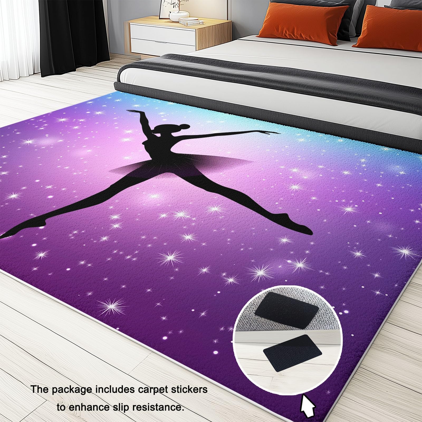 Tappeto Soggiorno 80x150 cm, Tappeto Salotto Ragazza ballerina cielo stellato viola Morbido Scendiletto Camera da Letto Viola Tappeti Lavabili per Cameretta Bambino Ufficio Cucina