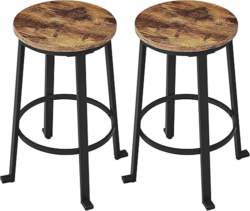 Topeakmart Taburetes de metal vintage de 24 pulgadas, juego de 2 taburetes de bar altos sin espalda, color marrón rústico
