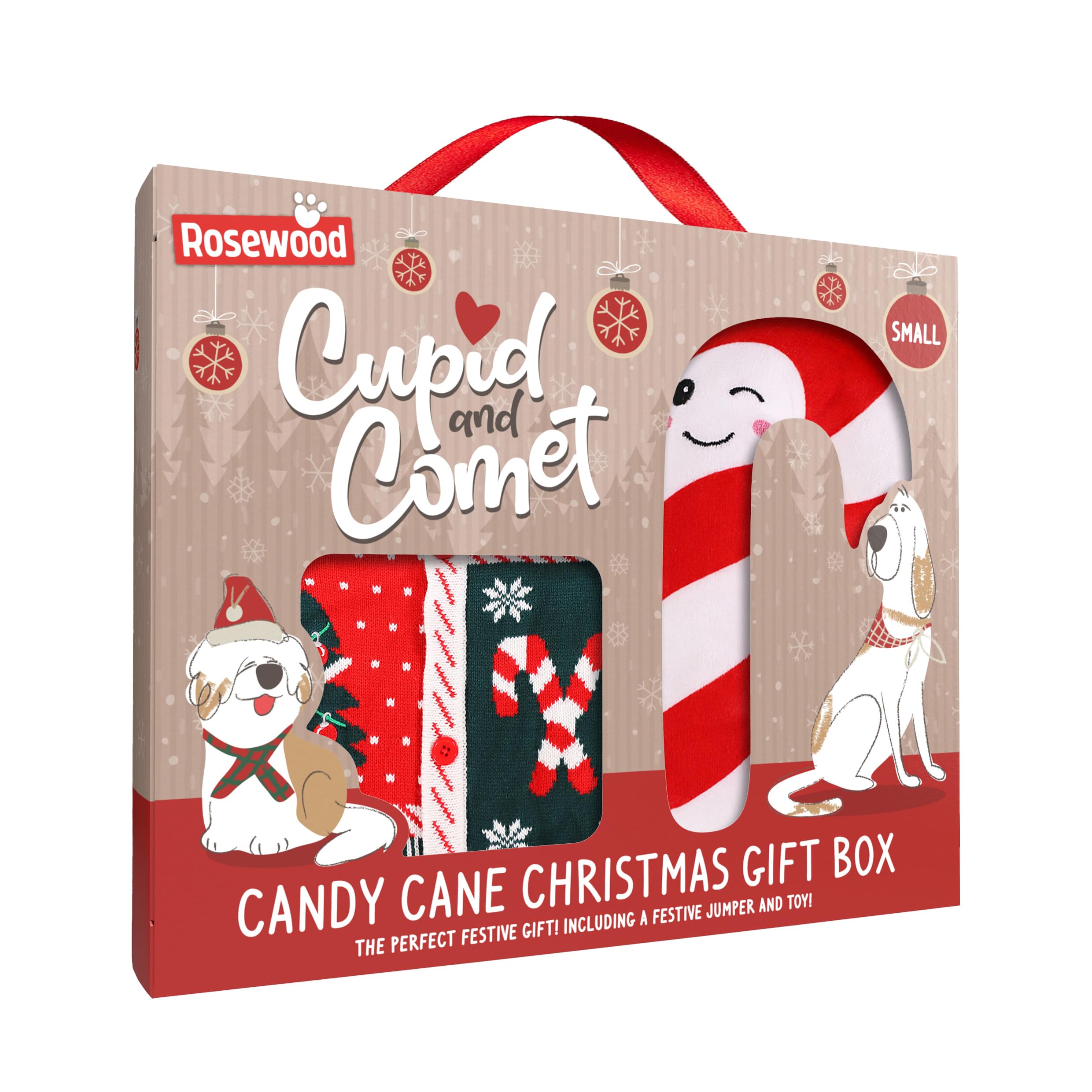 Rosewood Cupid & Comet Box for Dogs, Small – Festive Dog Jumper and Candy Cane Plush Toy, Holiday Dog Present, Christmas Outfit and Toy Set for Dogs, Fun for Pets