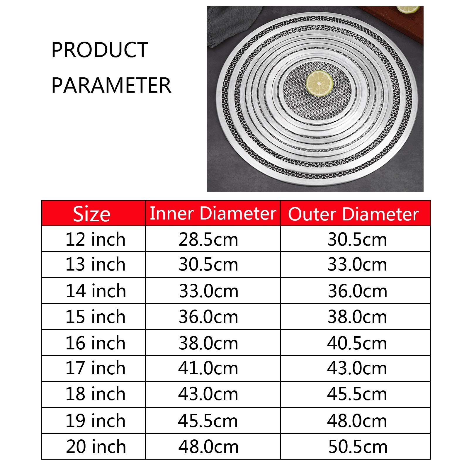 Saturey Pizzableche Pizza Pan Pizza-Bildschirm, Nahtlose Runde Aluminiumlegierung Pizza-Bildschirm, Nicht-Stick-Mesh-Pizza-Tablett, Backküchenwerkzeug for den Backofen Pizzablech (Size : 20inch)