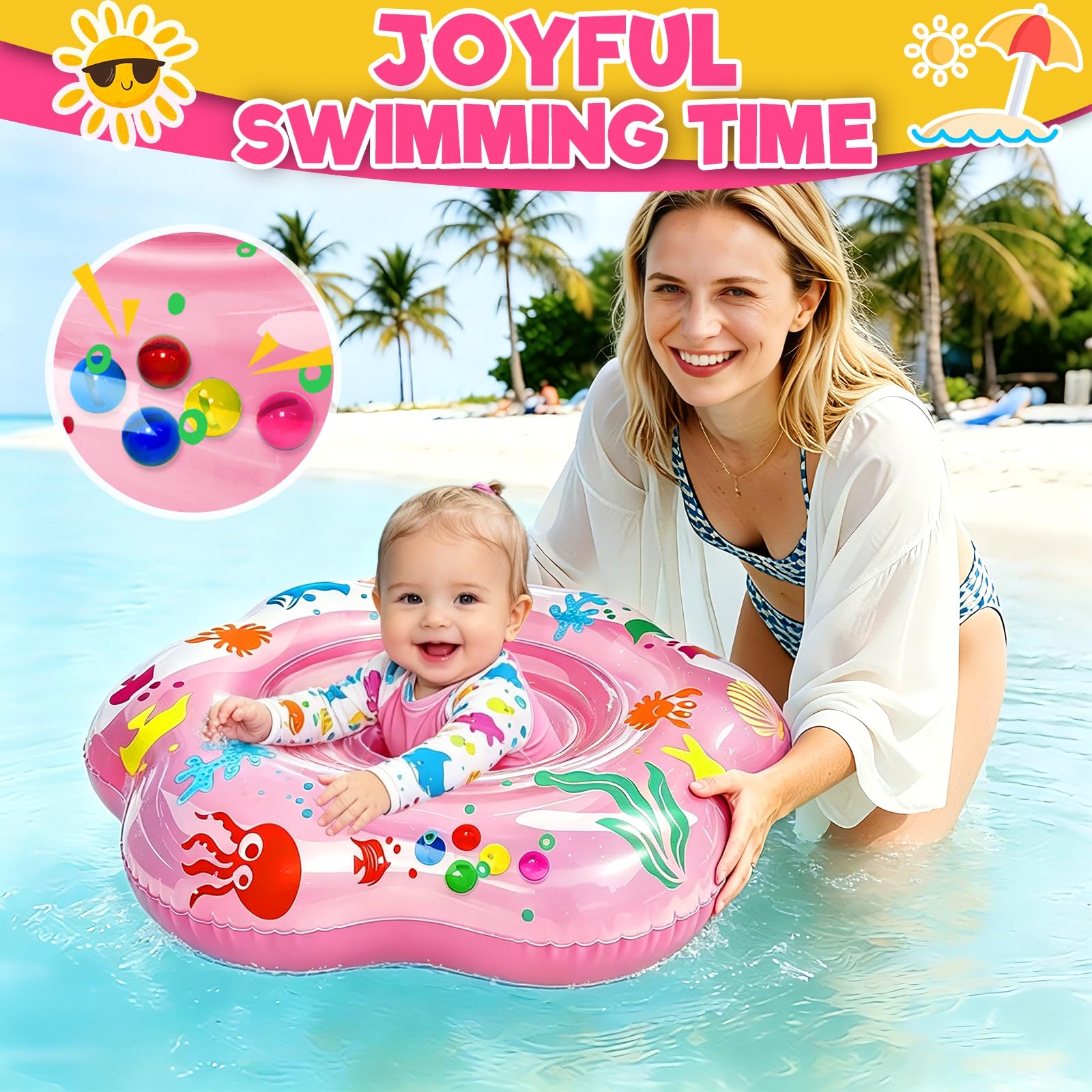 Extra großer 65 cm großer Baby-Pool-Schwimmer mit doppeltem Airbag und Sicherheitssitz, aufblasbarer Schwimmring für 6–36 Monate Kleinkinder, verbesserter Durchmesser verbessert die Stabilität im Pool