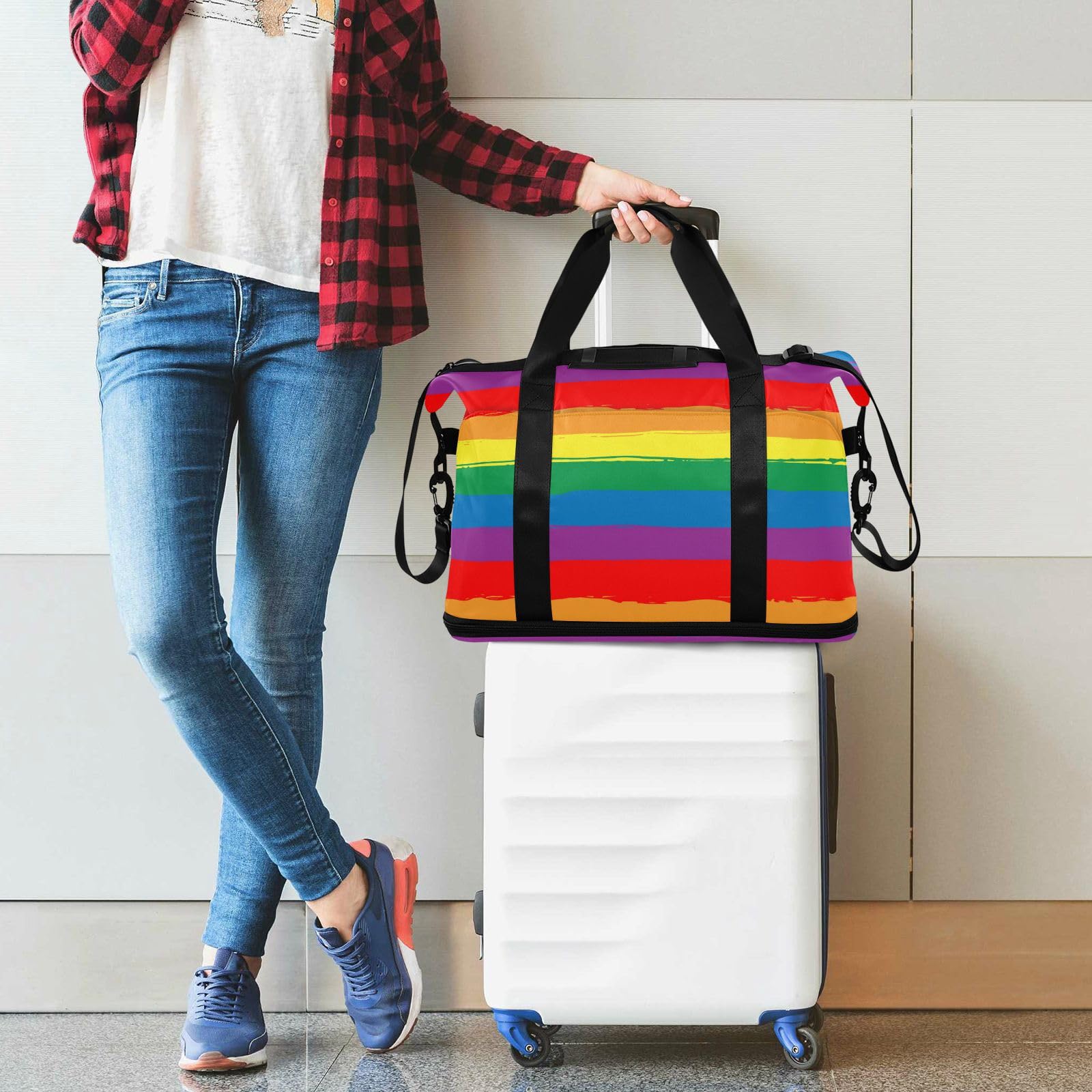 Tęczowa flaga dumy Lgbt Dzień Dumy Miesiąc Parada Lgbtq Społeczność Duża torba z mokrą kieszenią Regulowany pasek Torba treningowa na podróże służbowe Wodoodporna dla mężczyzn kobiet