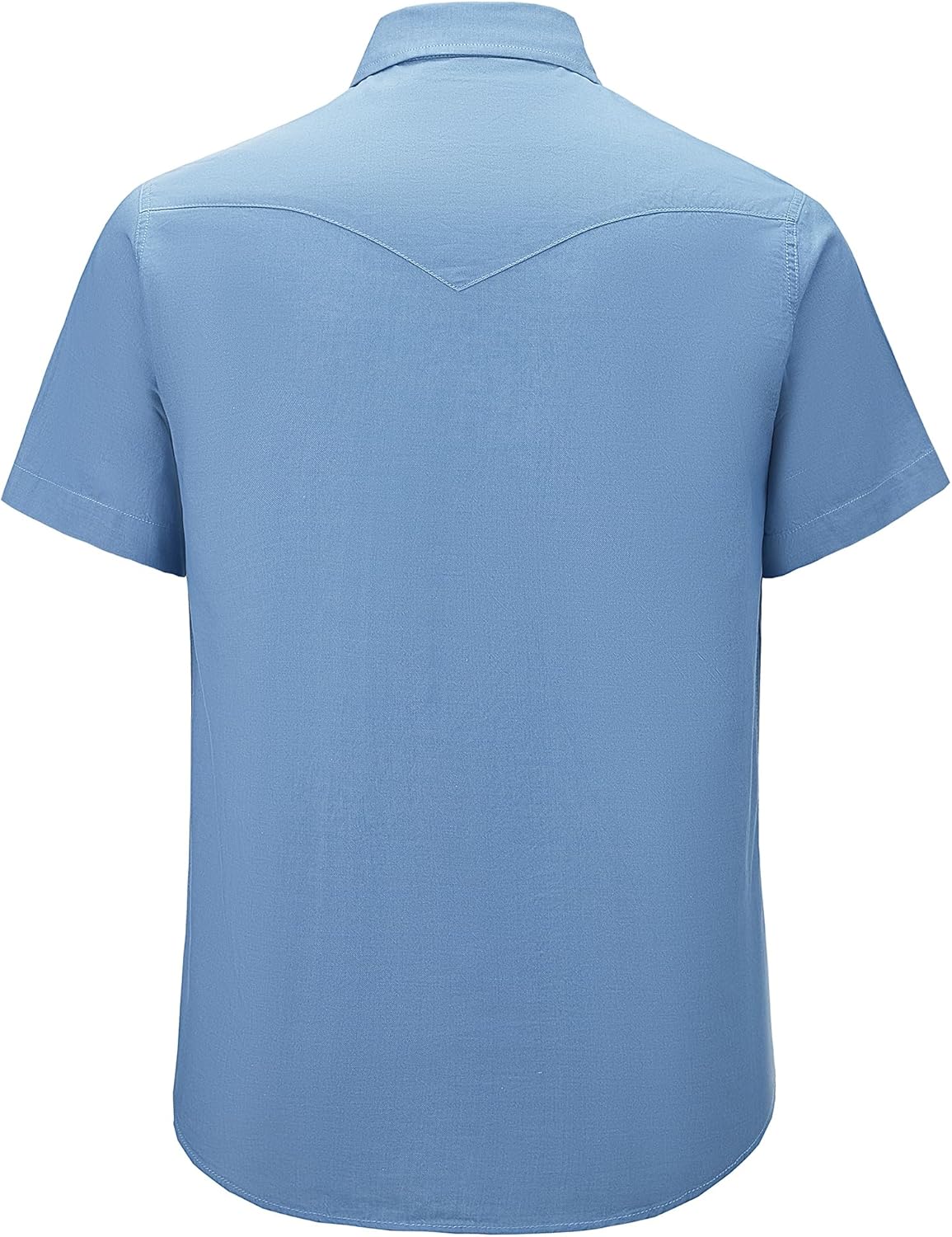 Pearl snap Men's Denim Shirts Short Sleeve Western Cowboy Button up Solid Work Cotton Shirts - Image 2