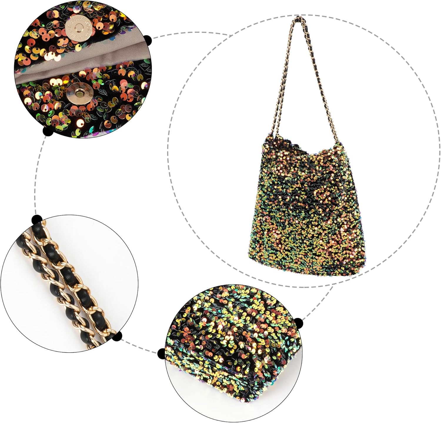 ZLM BAG US Women's Glitter Sequins Shoulder Tote Big Capacity Shimmer Shopping Bag Sparkling Handbag Purse - Image 6