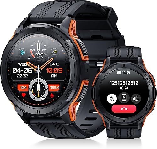 OUKITEL BT10 - Reloj inteligente militar para hombre (respuestadial), reloj inteligente resistente al agua 5ATM, pantalla AMOLED HD de 1.43 pies,