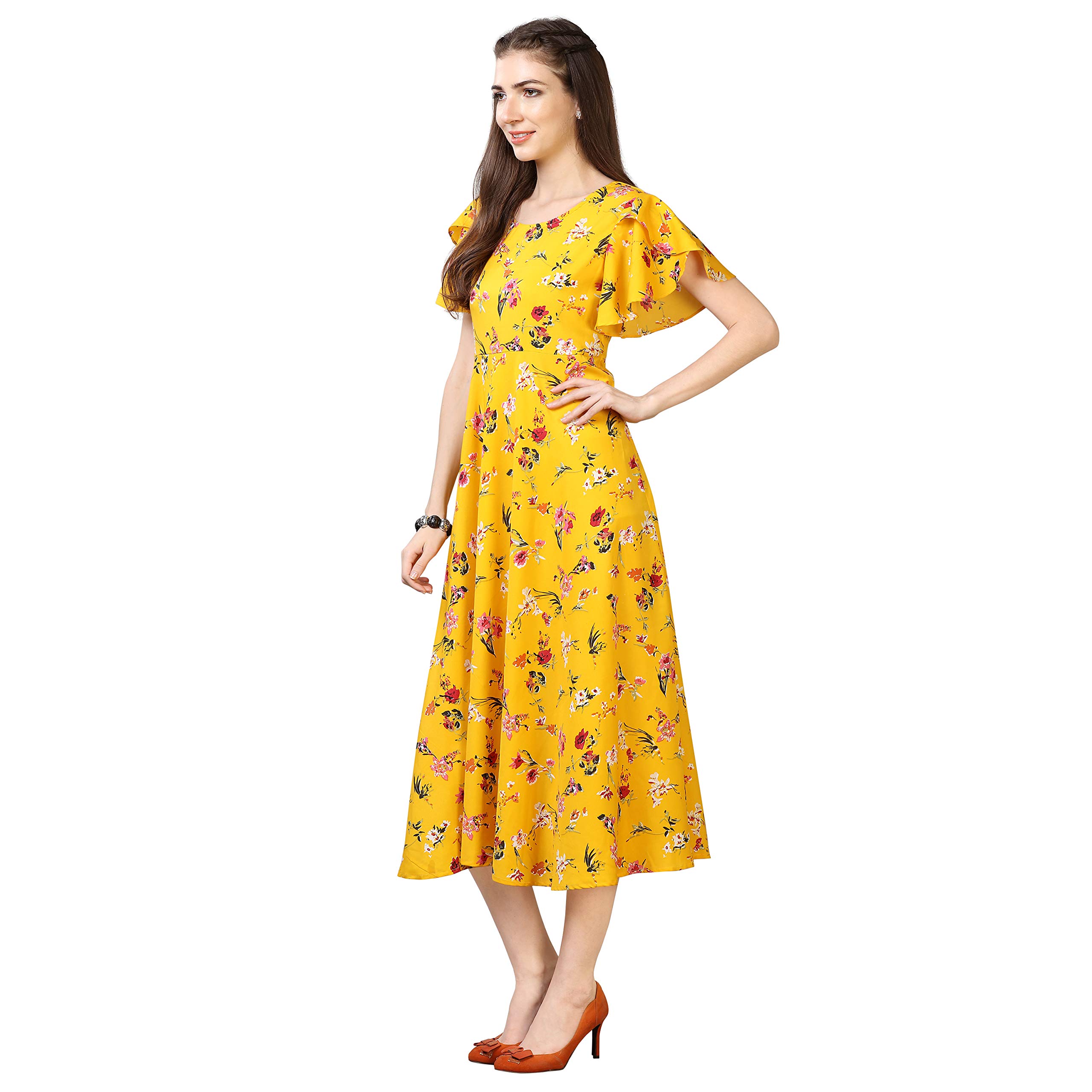 Oomph Women's Western & Fusion Wear Midi Dresses For Women, Beach, Yellow - Md53