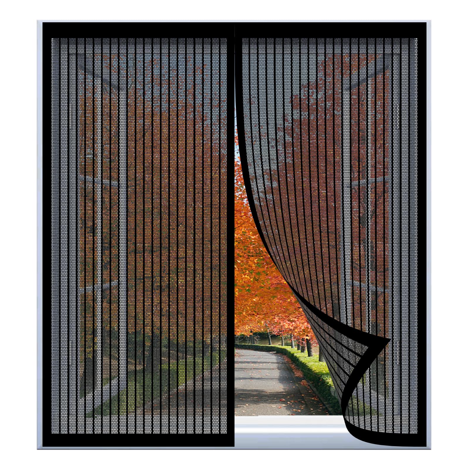Magnetic Fly Screen Window Large 113 x 113 cm Easy Installation No Drilling Or Screwing Powerful Magnets Snap Shut Automatically for Windows Nets to Keep Bugs Out, Black