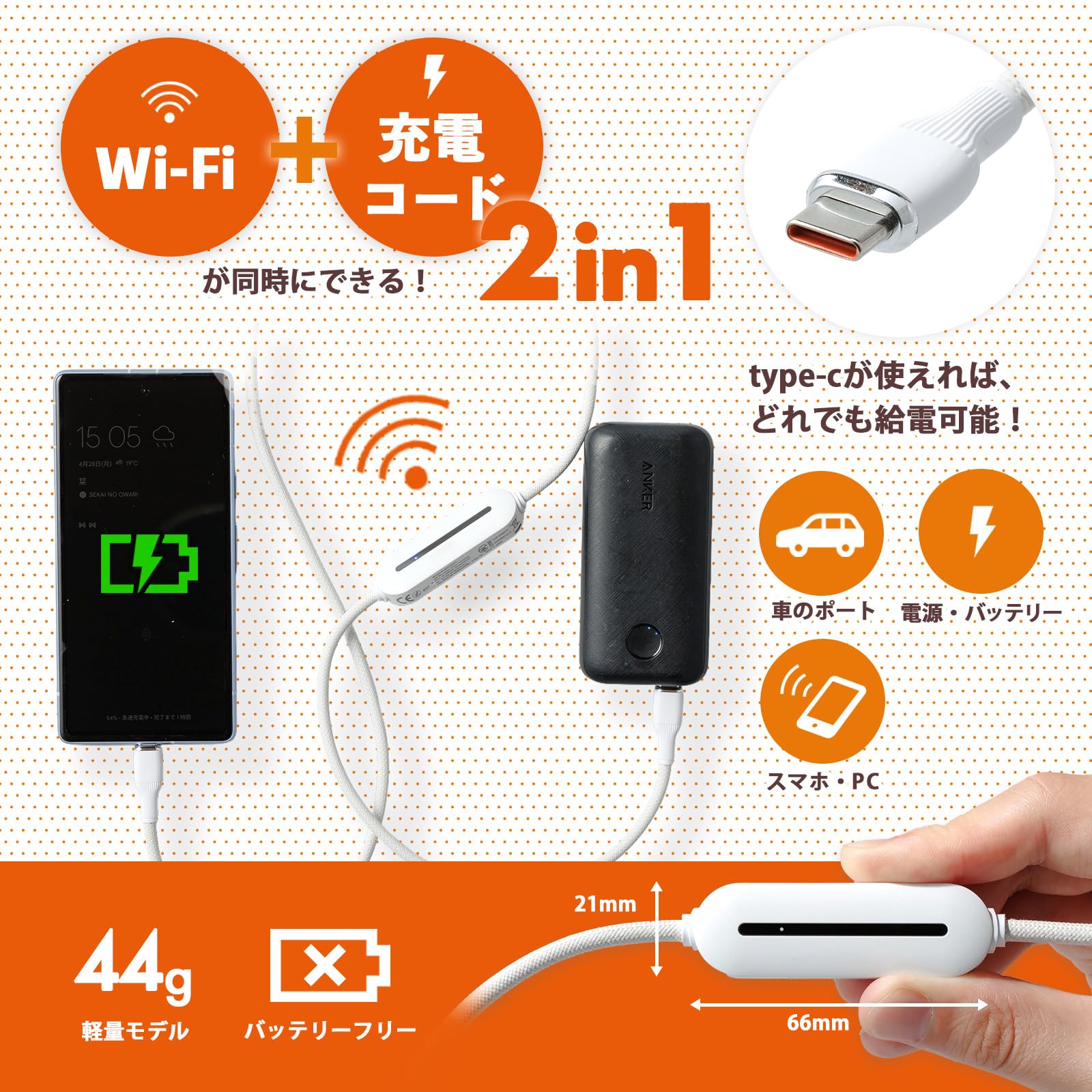 Amazon.co.jp: 【充電もできる！次世代モバイルWiFi】車載対応 サクッ