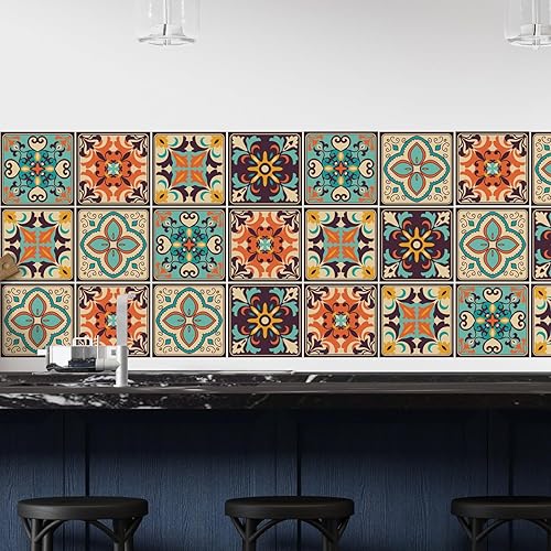 Miniatura 8 de 30 calcomanías autoadhesivas de pared de estilo bohemio, papel tapiz de estilo retro, impermeable, para sala de estar, cocina, dormitorio,