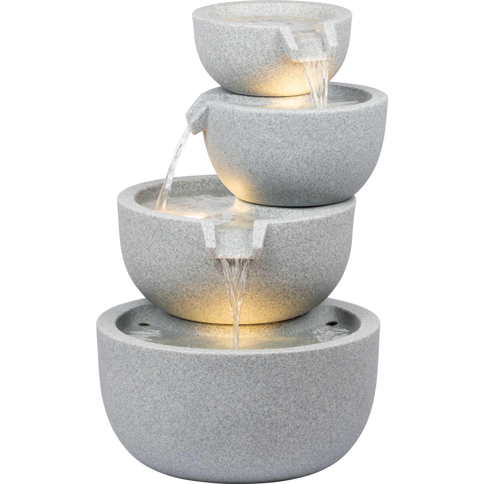 dobar® Gartenbrunnen Rama mit LED-Beleuchtung - Springbrunnen 4-stufig aus recyceltem PE - Kaskade für die Garten-Dekoration - 51 x 46,5 x 72,5 cm - Steingrau