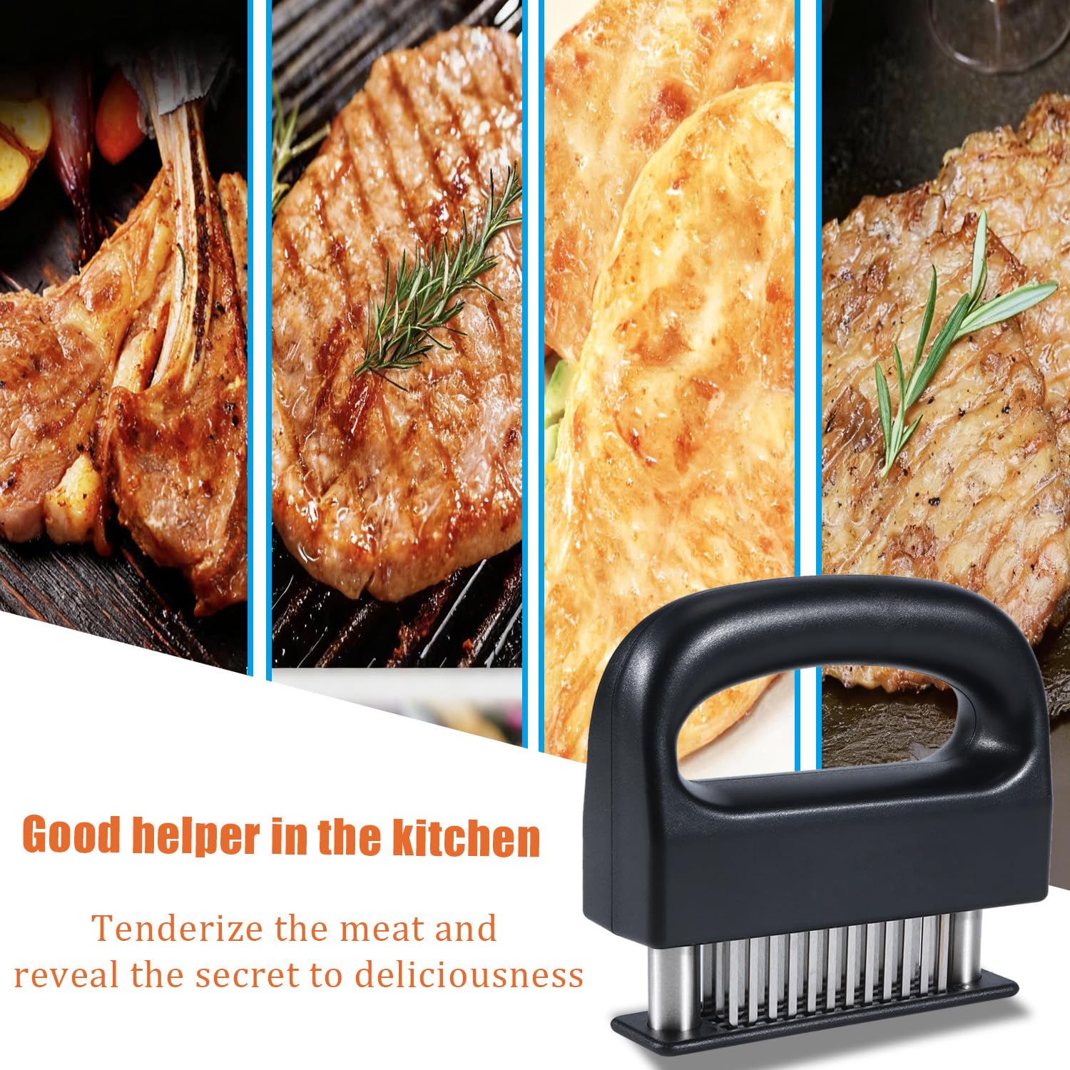 Attendrisseur de Viande 48 Lames Acier Inoxydable pour Steak Bœuf Poulet
