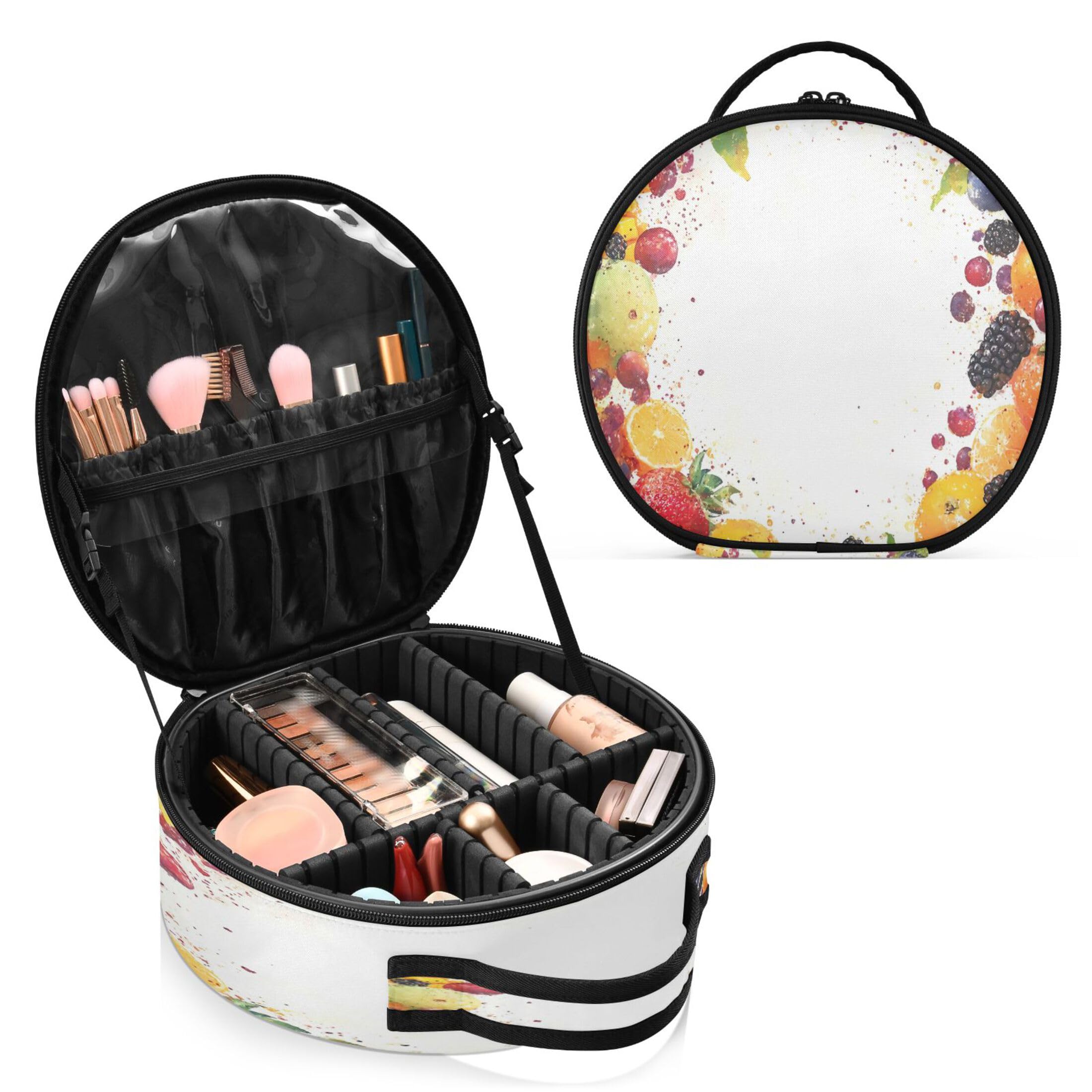 Takiito Fruits Vegetables Travel Makeup Case Portable Makeup Box Artist Cosmetic Case Organizer With Adjustable Dividers