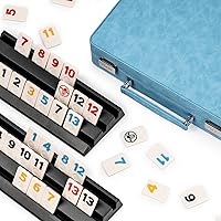 Vista 1 de Juego de Rummy, 2 a 4 jugadores con 106 fichas y 4 bastidores, juego de viaje Rummy con funda de piel sintética, divertidos juegos de mesa clásicos