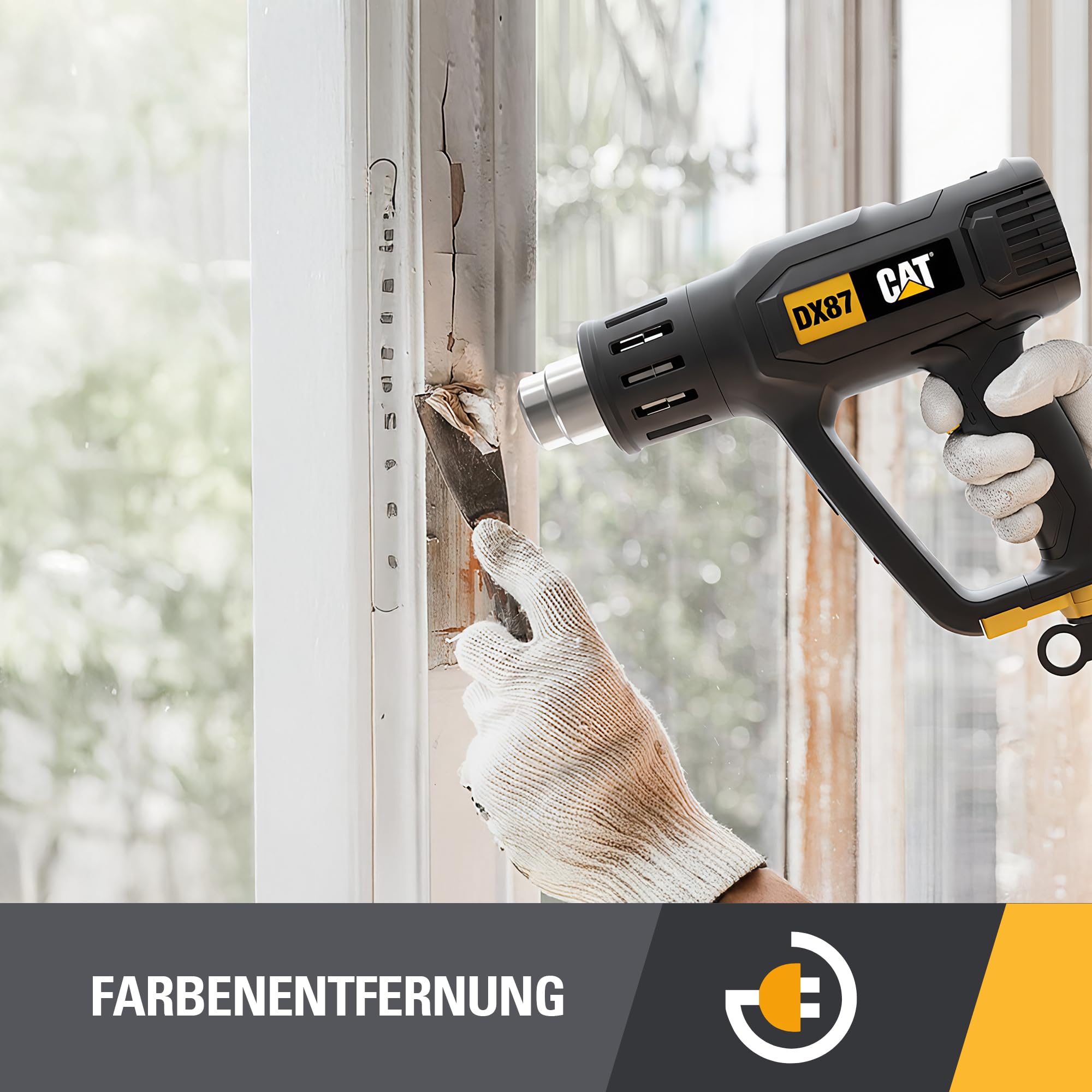 CAT DX87 Heißluftpistole 2000W, mit LCD-Anzeige, stufenlose Temperatureinstellung 50–600°C, 2 Luftstromstufen, LED-Licht, inkl. 5 Düsen & Schaber (für Profi-Anwendungen)