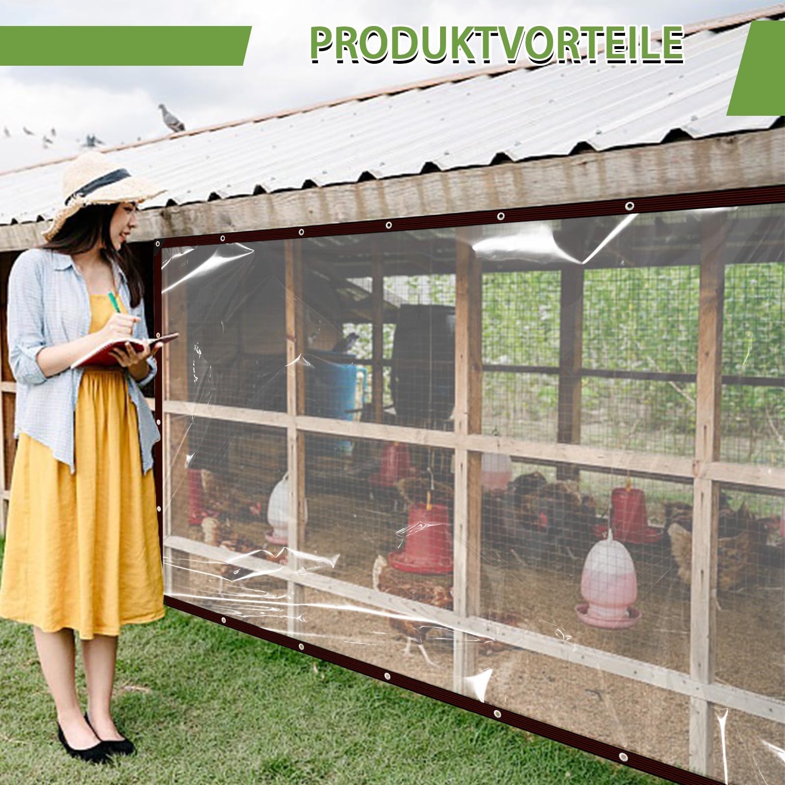 Lona Transparente con Ojales, Lona Impermeable Transparente, Lona para Muebles de jardín, Lona Impermeable para Exteriores, Plantas, Invernadero, Sombrero, Techo (1.5x2m)