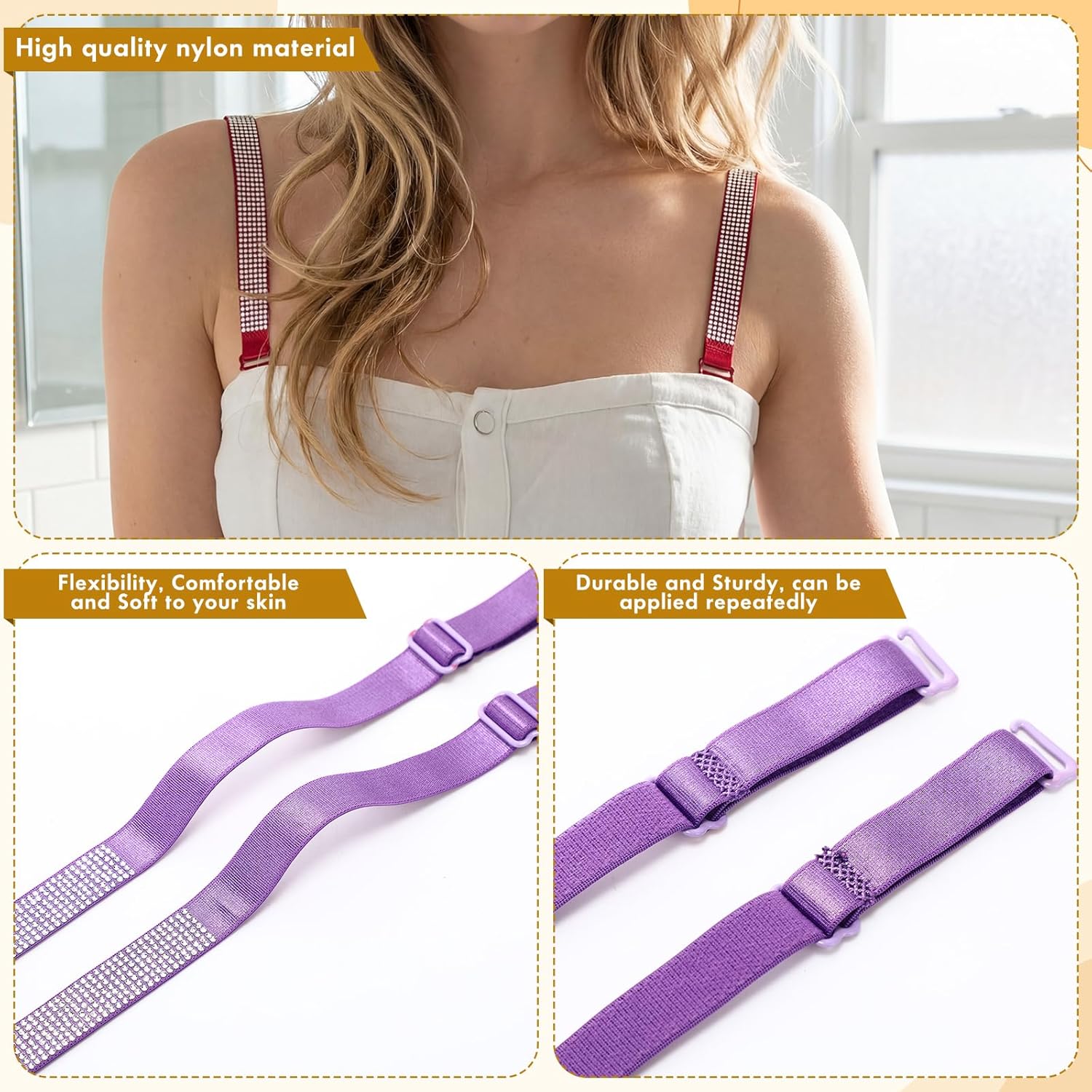 20 Pair Rhinestone Bra Straps Replacement for Dress Swimsuit Bathing Adjustable Colorful Shine Straps for Women