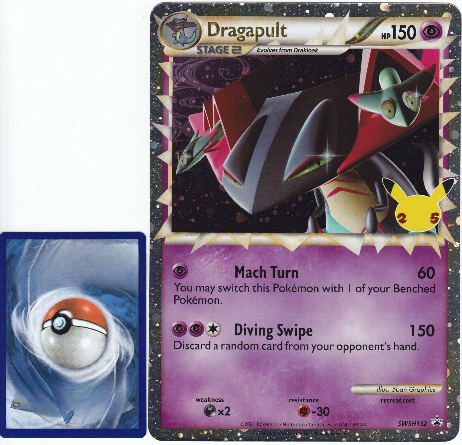 BB-Toy-Trades PKM Trading Card XXL Black Star Promo Card Katapuldra Dragapult SWSH132 - English - Fullart Holo Mega Jumbo Oversize Single Card with BB-Toy-Trades Sleeve (Dragapult EN)