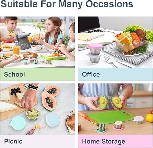 Miniatura 7 de Recipiente para aderezo de ensalada, recipientes pequeños de 6 x 2.4 onzas con tapas, recipientes de salsa reutilizables para lonchera, taza de