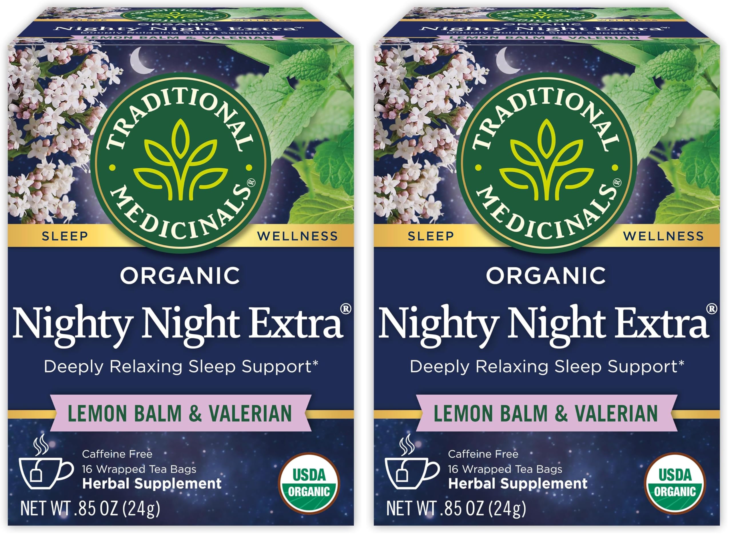 Traditional Medicinals Tea, Organic Nighty Night Extra, Promotes a Good Night's Sleep, 16 Tea Bags (Pack of 2)