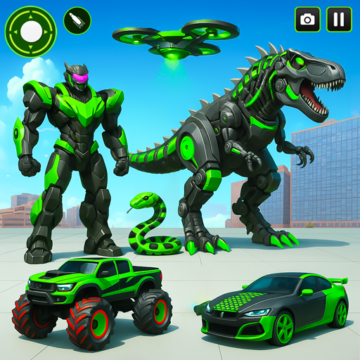 Dino-Roboter-Auto-Transformationsspiele, Tier-Mech-Roboter-Schießerei, Multi-Roboter-Kampfsimulator
