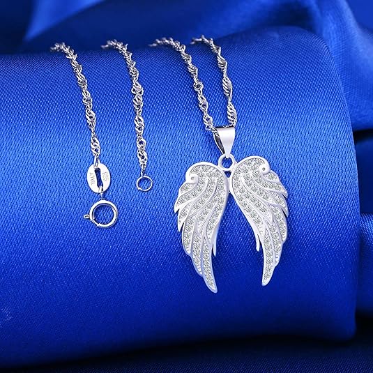 Collana Donna Argento 925 Made in Italy con Pendente Ala d'Angelo Pavé