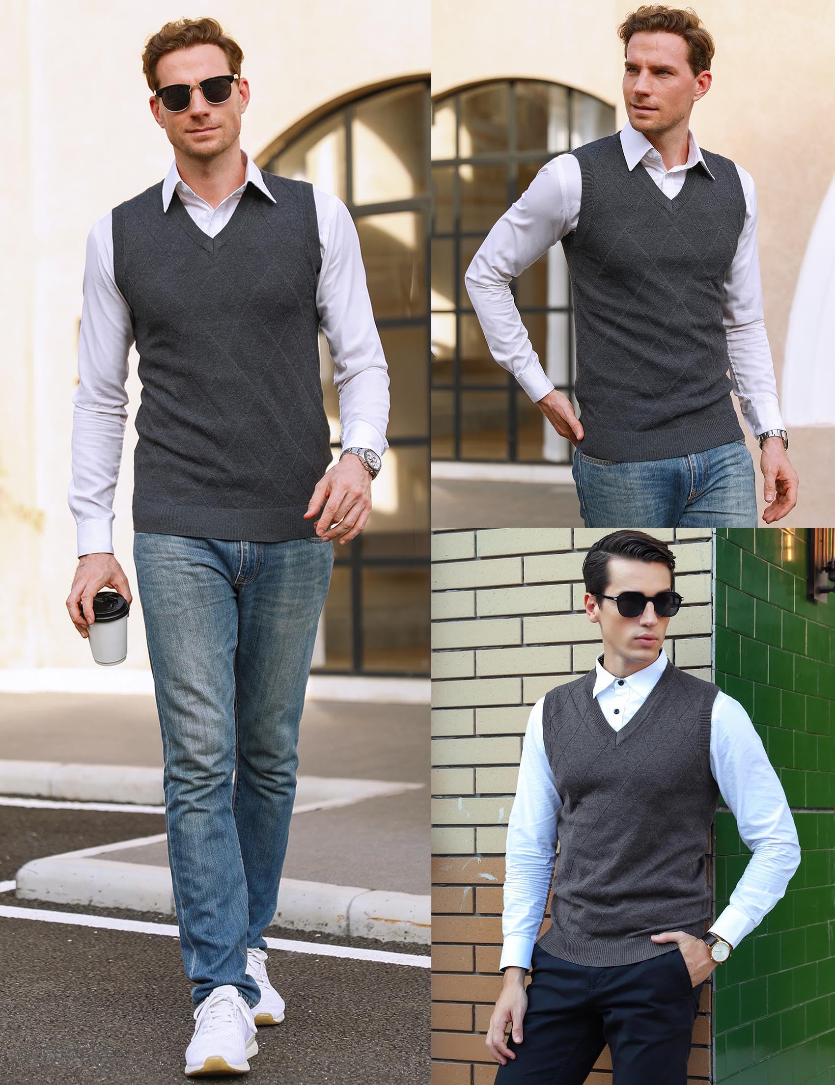 Sykooria Gilet Maglione da Uomo con Scollo V Maglioncino Smanicato Senza Maniche Pullover Gilet Cotone in Maglia Invernale Maglioni e Cardigan da Uomo Casual