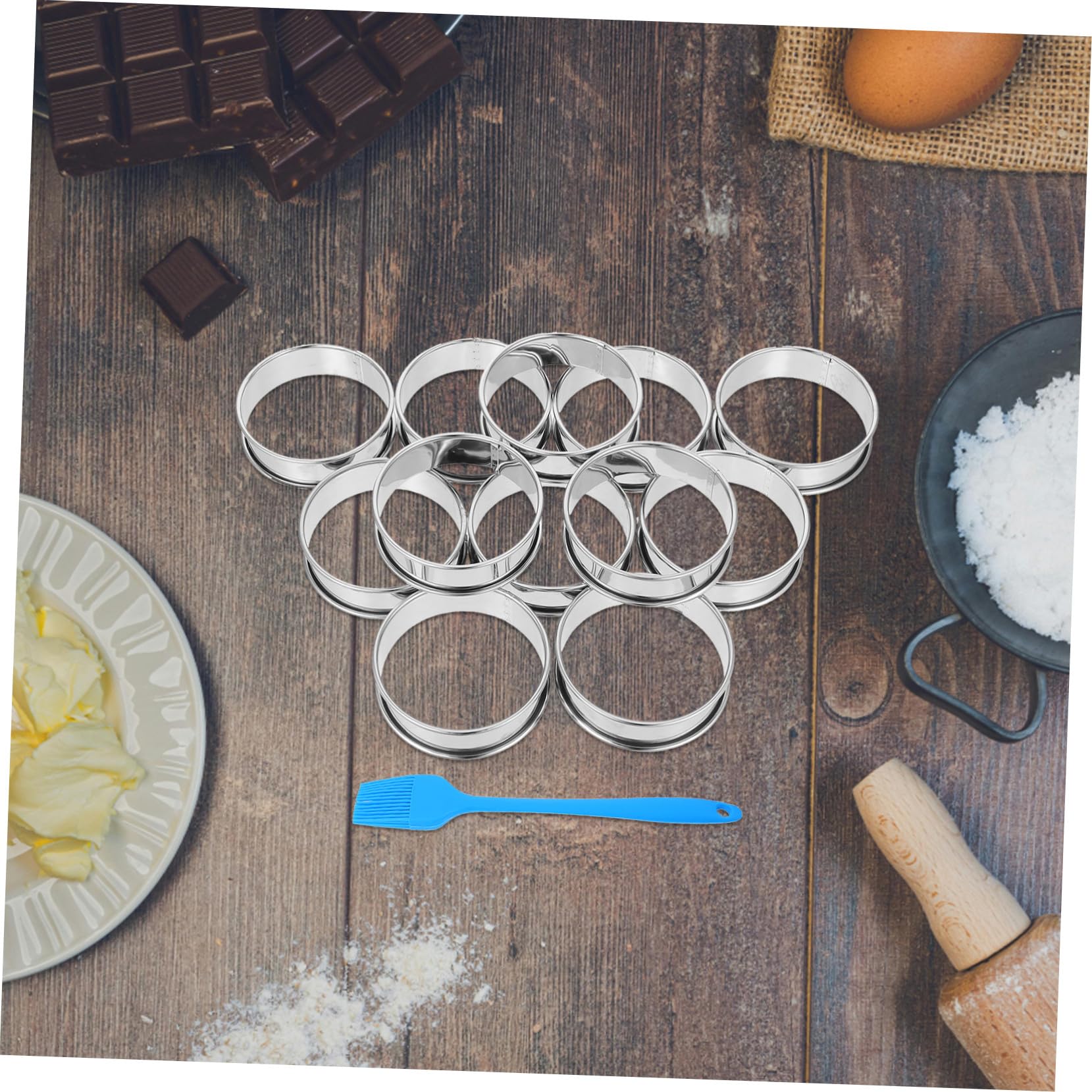 VANZACK 16piezas Moldes Redondos Para Muffins De Acero Inoxidable Antiadherentes Con Pincel Para Postres Repostería y Hornado Casa