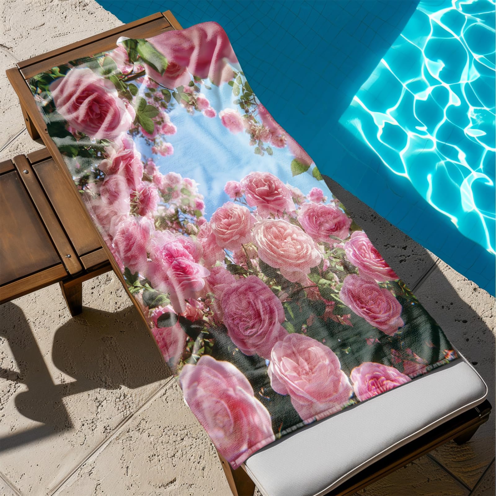 Générique Serviette Microfibre Plage Fleurs Roses Ciel Bleu