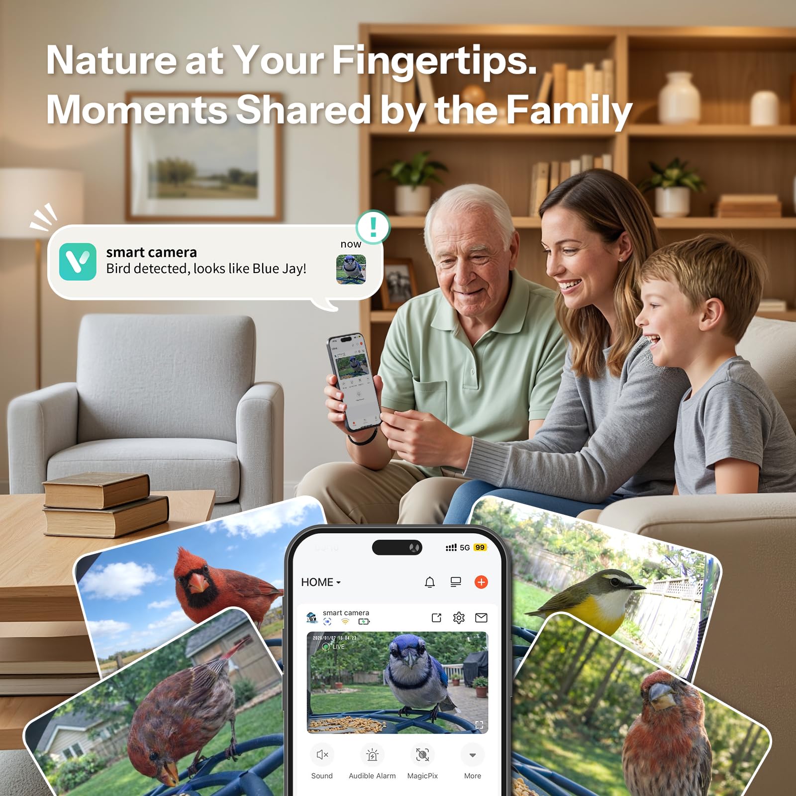 Smart Bird Feeder mit Kamera – 2K HD Smart Bird Feeder, solarbetriebenes Vogelhaus für den Außenbereich mit leicht zu reinigendem Design für Hinterhofvogel & Wildtier-Vogelbeobachtung