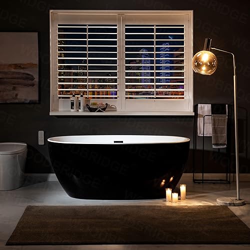 Miniatura 15 de WOODBRIDGE Bañera de acrílico independiente de 59 pulgadas, bañera negra de remojo contemporáneo con desbordamiento y drenaje negro mate, BTA1818-MB