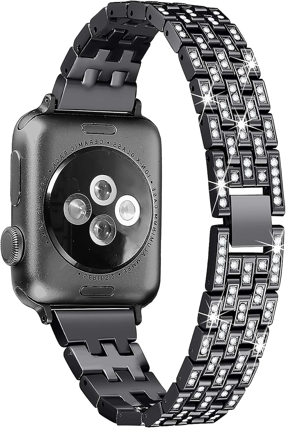 Secbolt Bling Metal Bands Compatible with Apple Watch Band 38mm 40mm iWatch SE Series 6/5/4/3/2/1, Dressy Rhinestone Bracelet Wristband Women, Black