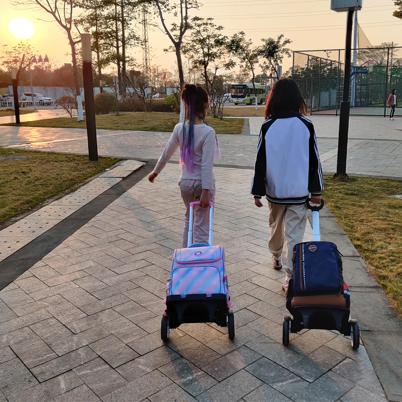 Tretroller mit leisen Rädern zum Treppensteigen, faltbarer Aluminiumrahmen, verstellbarer Griff, große Kapazität von 34,9 kg, geeignet für Reisetaschen, Büchertaschen, Einkaufen, Rosa