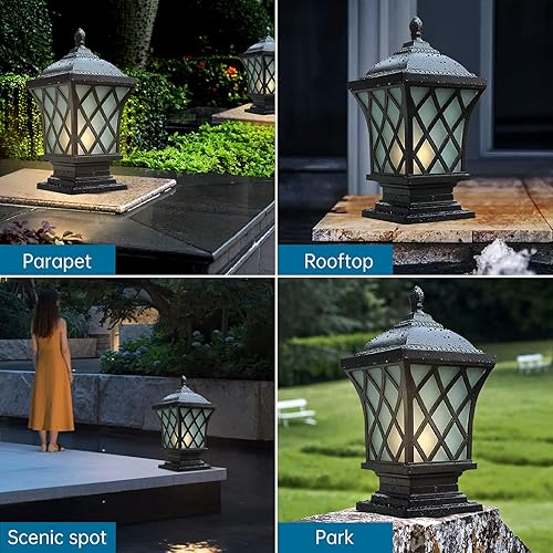 Miniatura 4 de PTOUG Luces de columna al aire libre, lámpara de columna moderna IP54 impermeable, luces de poste de vidrio para exteriores, E26 de aluminio,