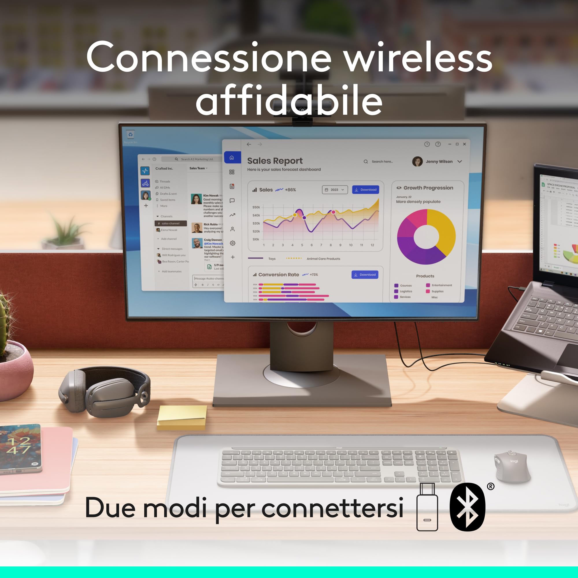 Logitech Zone Vibe Wireless, cuffie Bluetooth con microfono e cancellazione del rumore, USB-A, USB-C per Google Meet, Google Voice, Zoom, Mac/PC - Grafite