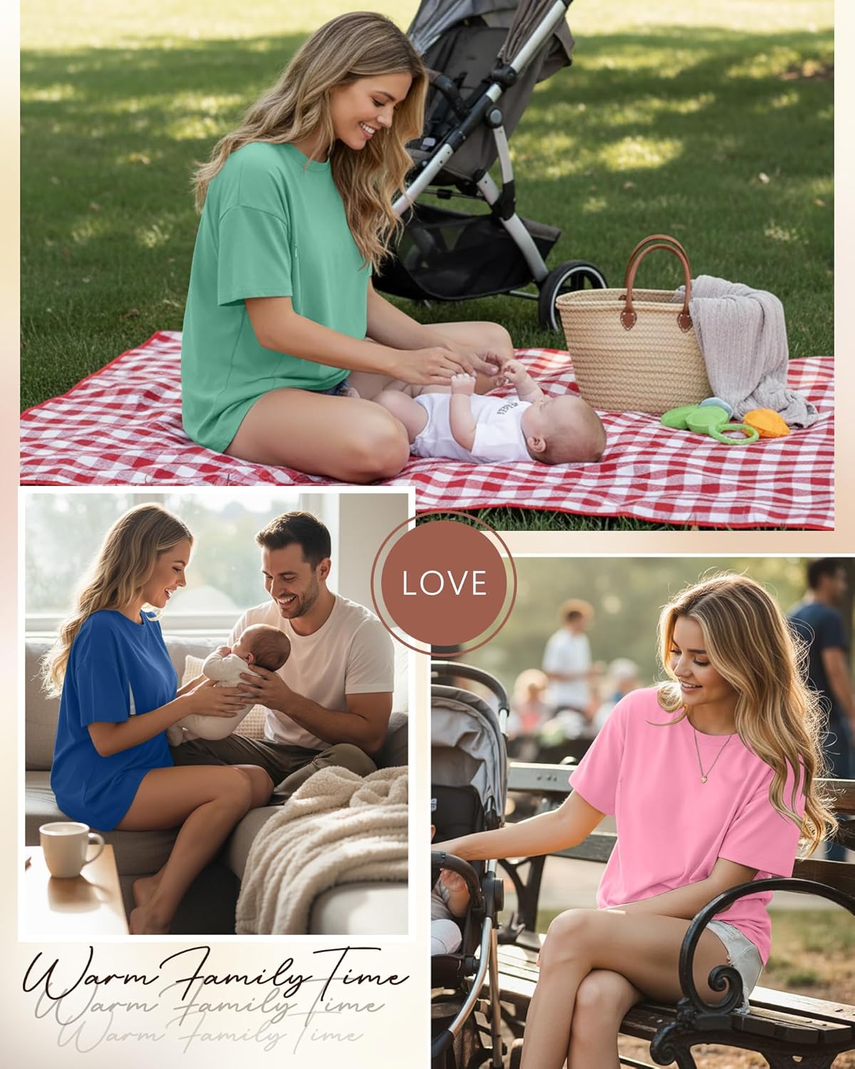 3 Pack Women's Oversize Nursing Breastfeeding Shirts Hidden Zipper Short Sleeve Loose Fit Maternity Tops - Image 3