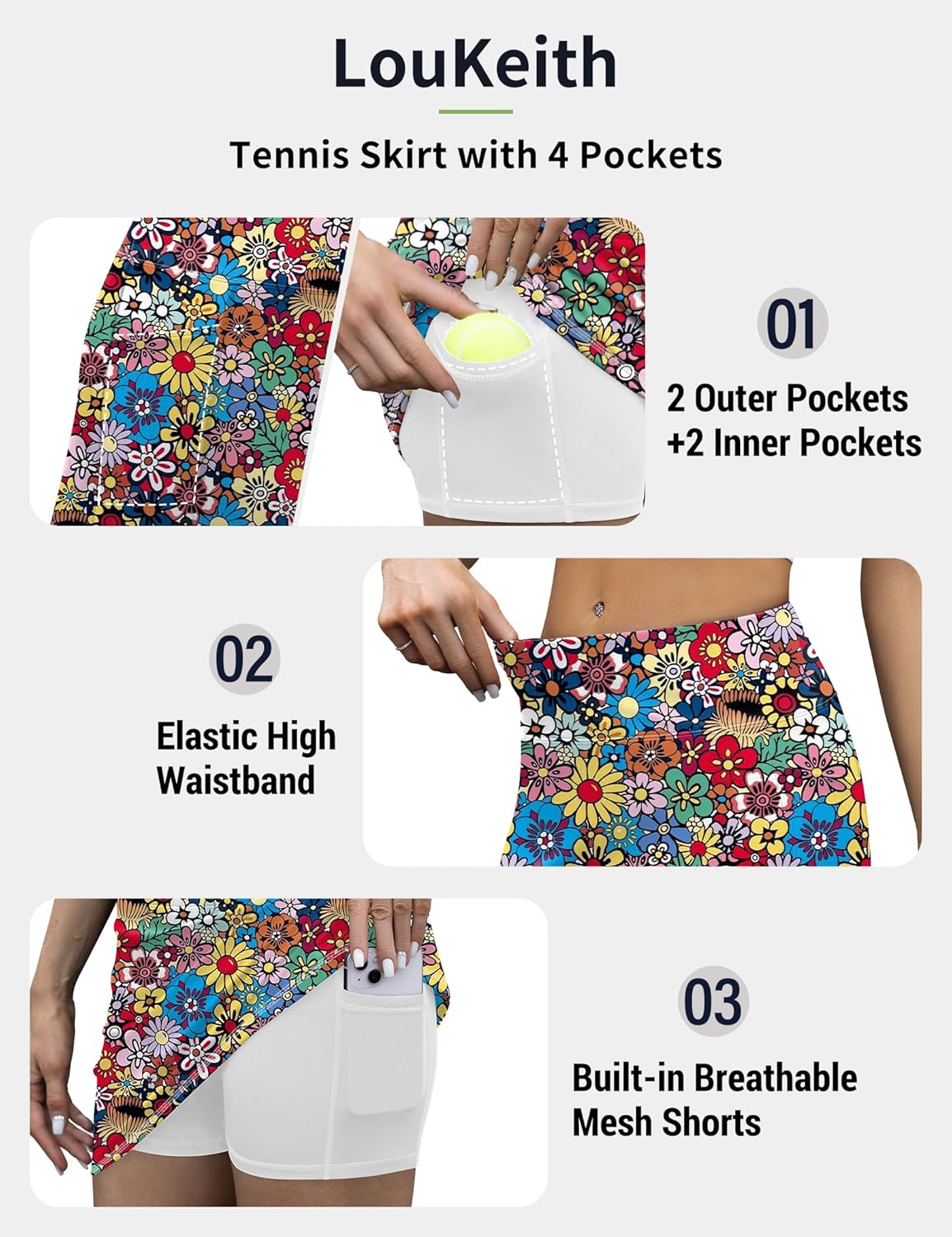 LouKeith Tennis Skirt with Shorts High Waisted Golf Skirts Dressy Casual Workout Athletic Skorts for Women with 4 Pockets - Image 5