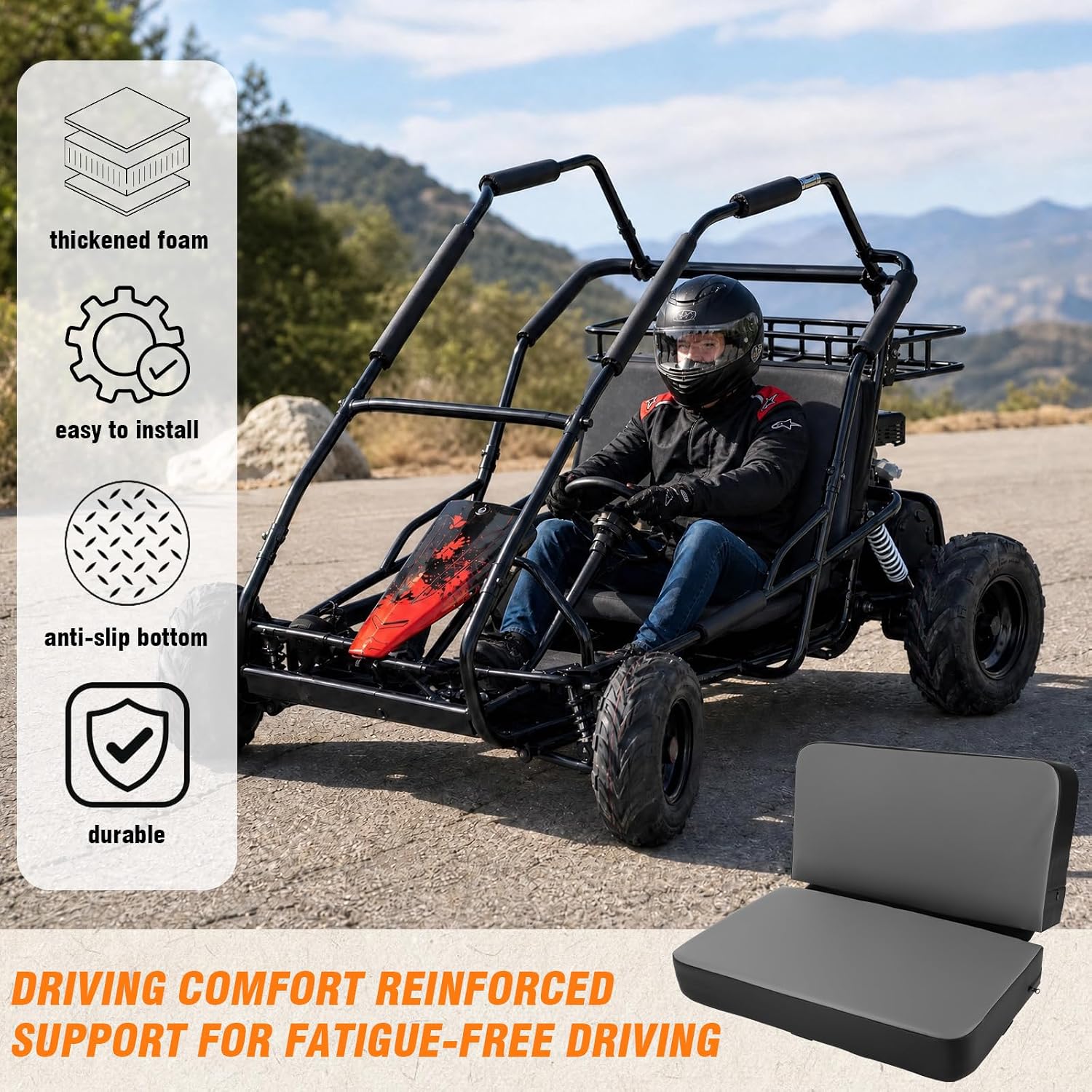 Go Kart Seat for Two Seater, PU Go Cart Seats 2 Person with Elastic Strap, Waterproof Car Double Seat Cushion, Go Kart Parts and Accessories Fit Cars