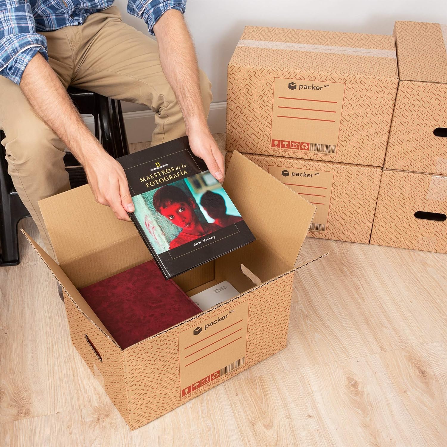packer PRO Pack 10 Cajas Carton para Mudanzas y Almacenaje con Asas 430x300x250mm