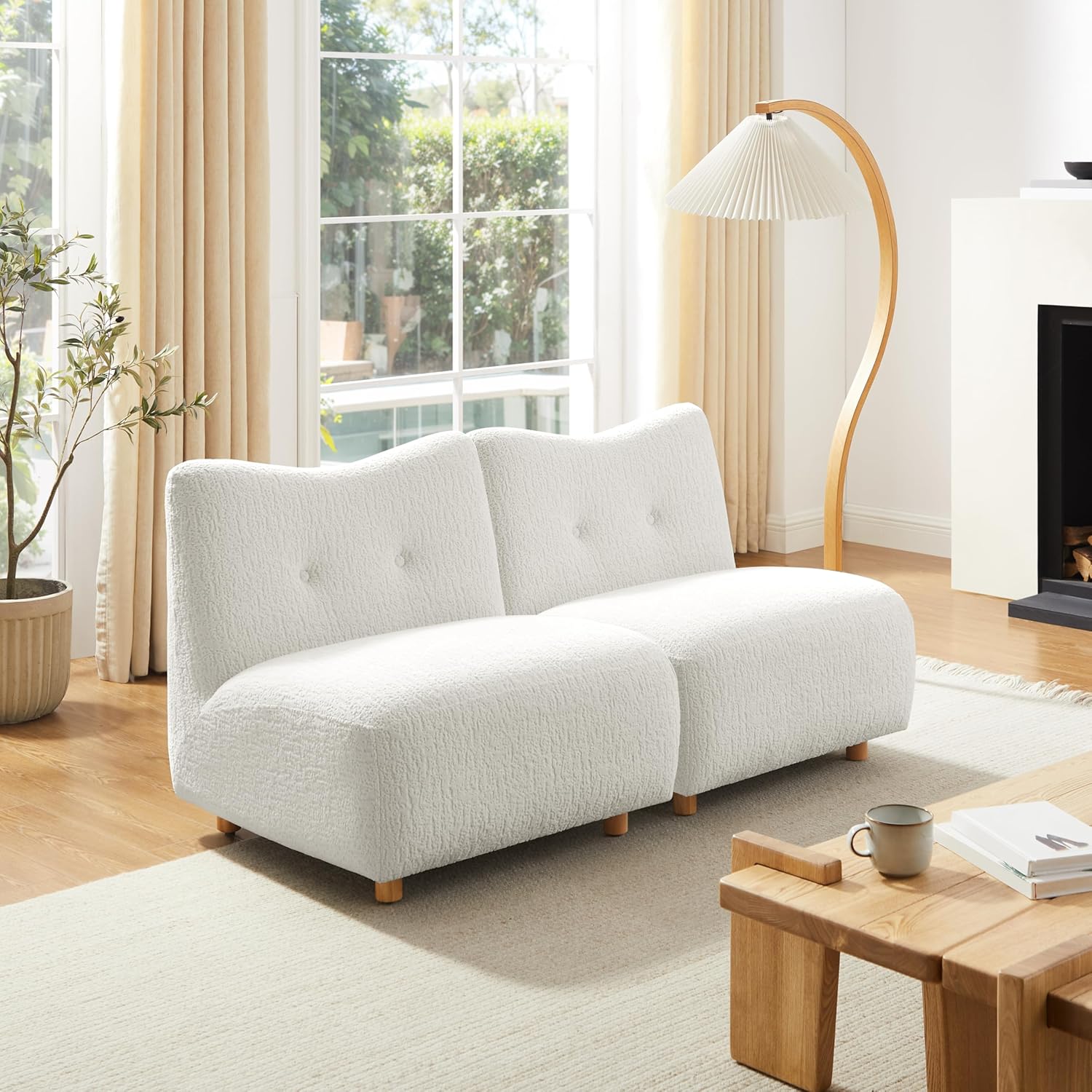 Art Leon Modern Accent Chair - Fabric Modular Sofa Chair Armless Chair with Wooden Legs Set of 2 for Living Room Bedroom White