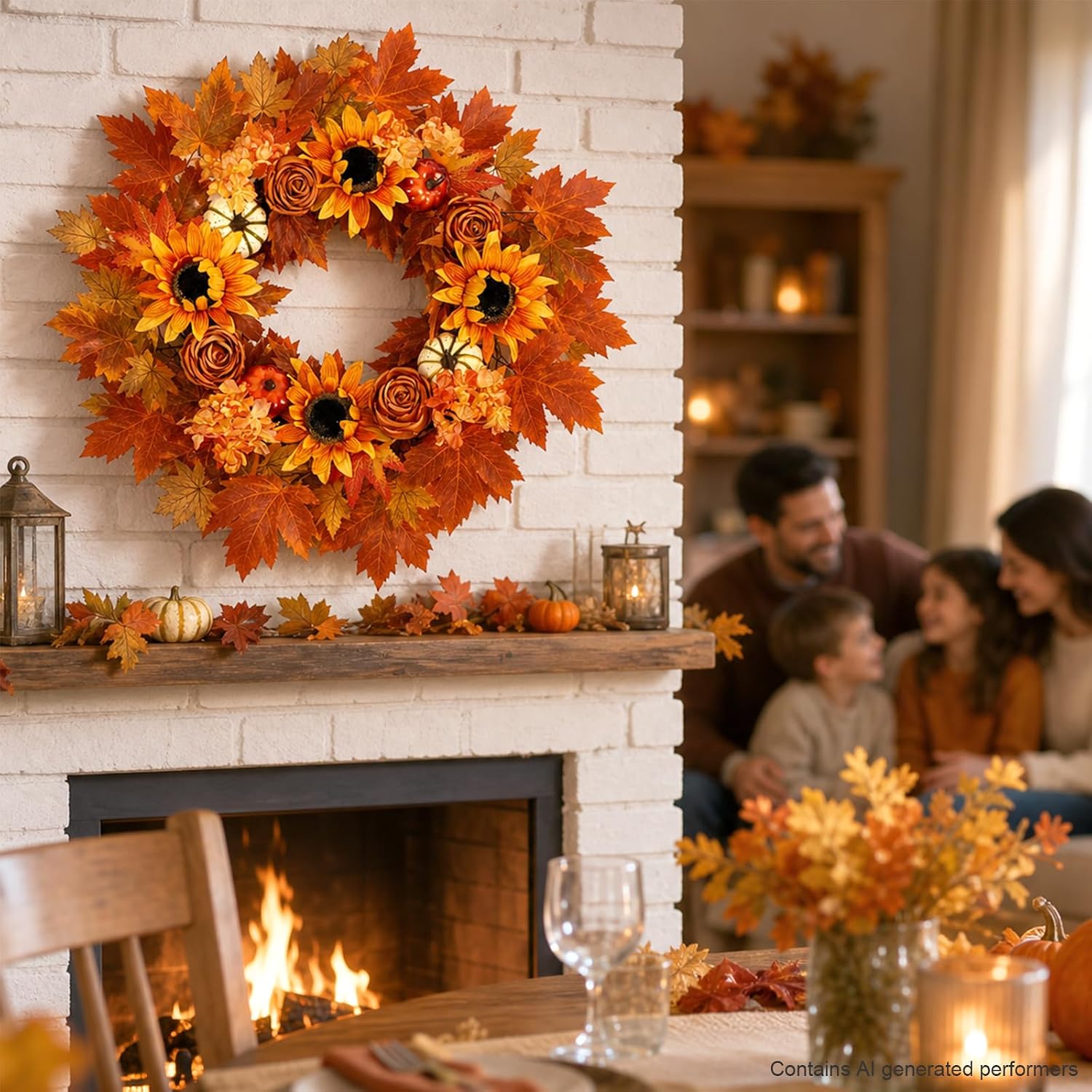 24 Inch Fall Wreaths for Front Door Autumn Thanksgiving Wreath with Pumpkin