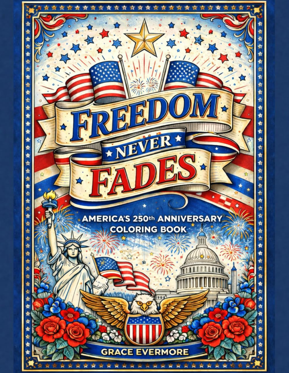 Freedom Never Fades: America's 250th Anniversary Coloring Book: A Patriotic Coloring Book Celebrating 250 Years of American Freedom, Faith, and Unity