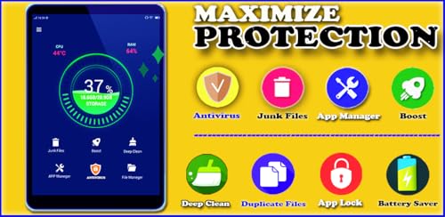 Cleaner with Antivirus: Cache Cleaner, Optimizer, Booster and App Locker for Phones, Fire Tablets &