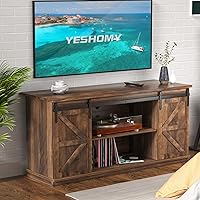 Vista 1 de YESHOMY Soporte de TV para televisores de hasta 65 pulgadas, con puertas correderas de granero y armarios de almacenamiento, mesa consola y muebles