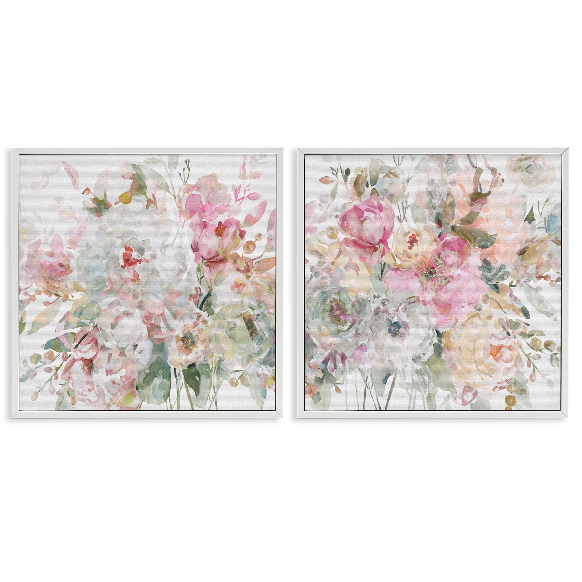 Stupell Industries Romantic Blush Floral Bouquet 'Romantic Blush Botanicals', 2Pc Framed Giclee Art Set 2, White, 12 X 12 Inches, Easy To Hang And Sturdy, Made In Usa, By Carol Robinson