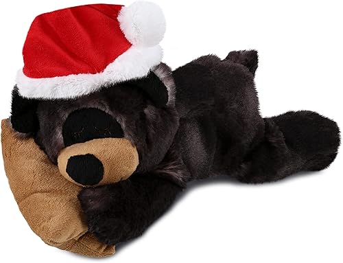 DolliBu Oso negro durmiendo con almohada peluche de animal de peluche súper suave disfraz de animal salvaje con atuendo de Papá Noel perfecto con