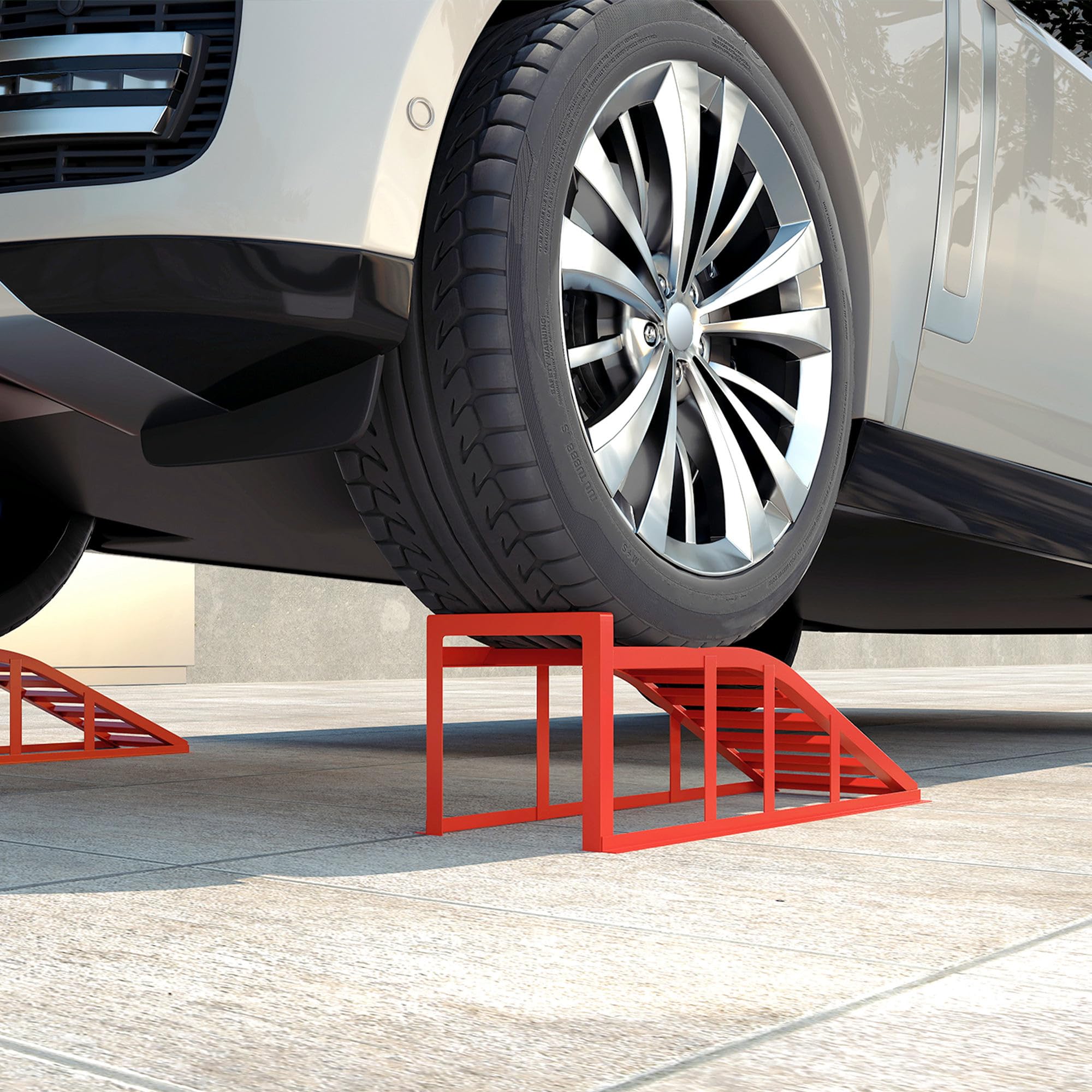 HOMCOM Juego de 2 rampas de acceso para coche, rampa de elevación de acero para coche, antideslizantes, para el mantenimiento y reparación de vehículos, para garaje, casa, taller, rojo
