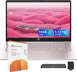 HP Laptop Stream de 14 polegadas para estudantes e negócios, processador Intel N150, 16 GB de RAM, armazenamento de 1,12 TB (conjunto de estação de ancoragem de 128 GB + 1 TB), Wi-Fi 6, 1 ano Office