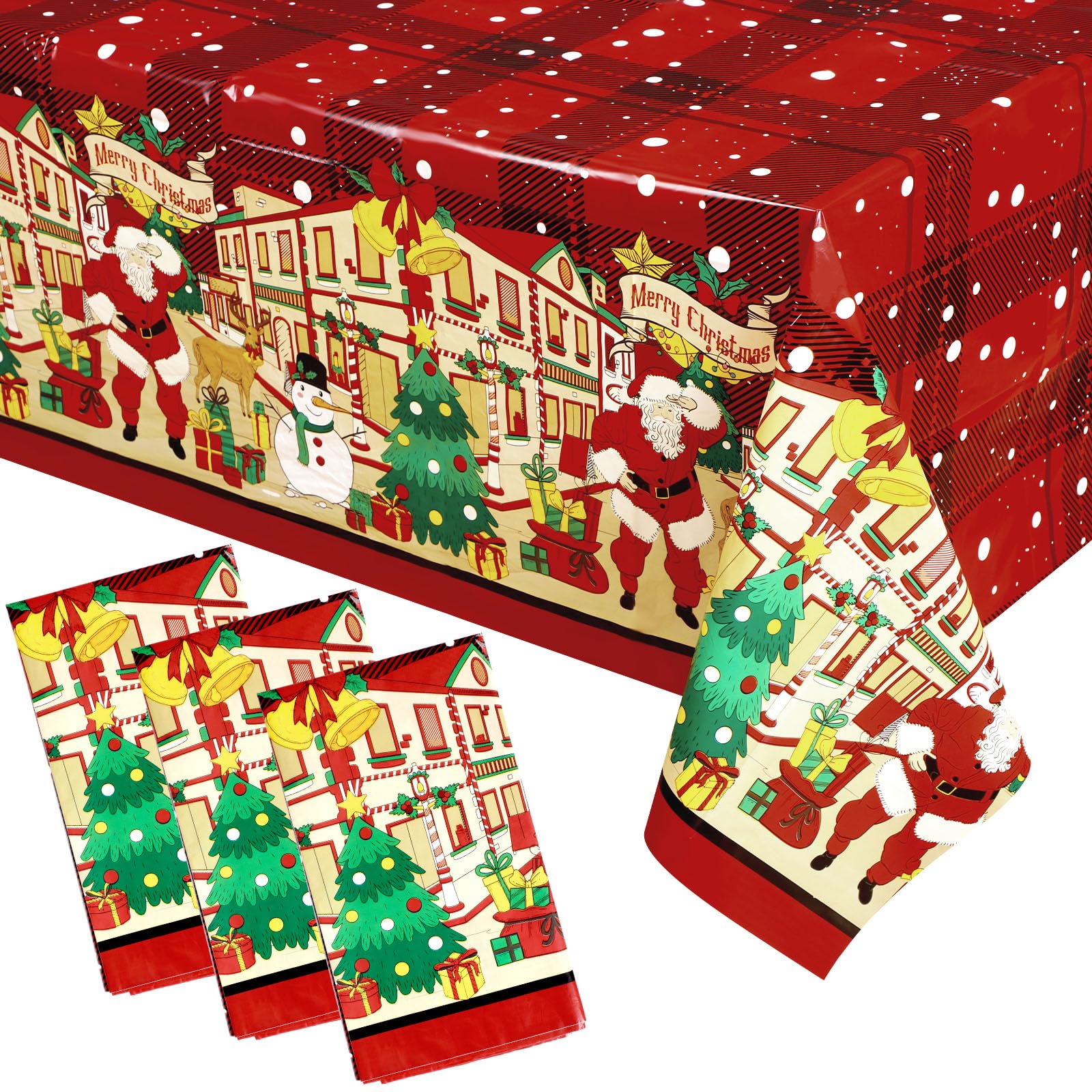 Ganeen 3 Pieces Christmas Tablecloth Rectangle Table Cloth 54 x 108 Waterproof and Stain Resistant Table Cover Decorative Tablecloths for Birthday Winter Holiday Dining Party Use (Classic Style)
