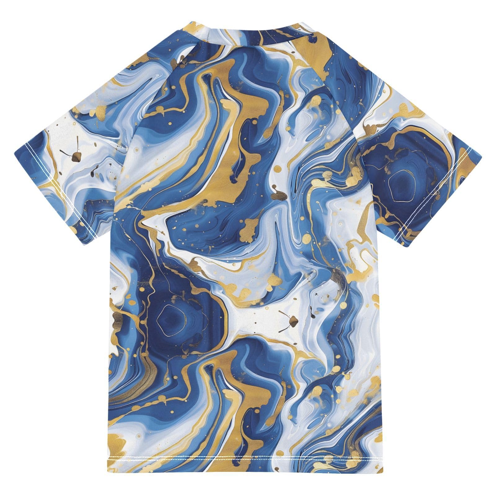 ALAZA Boys Swim Shirts Toddler Rash Guard Short Sleeve Rashguard Marble Blue Gold White UPF 50+ 11-12T