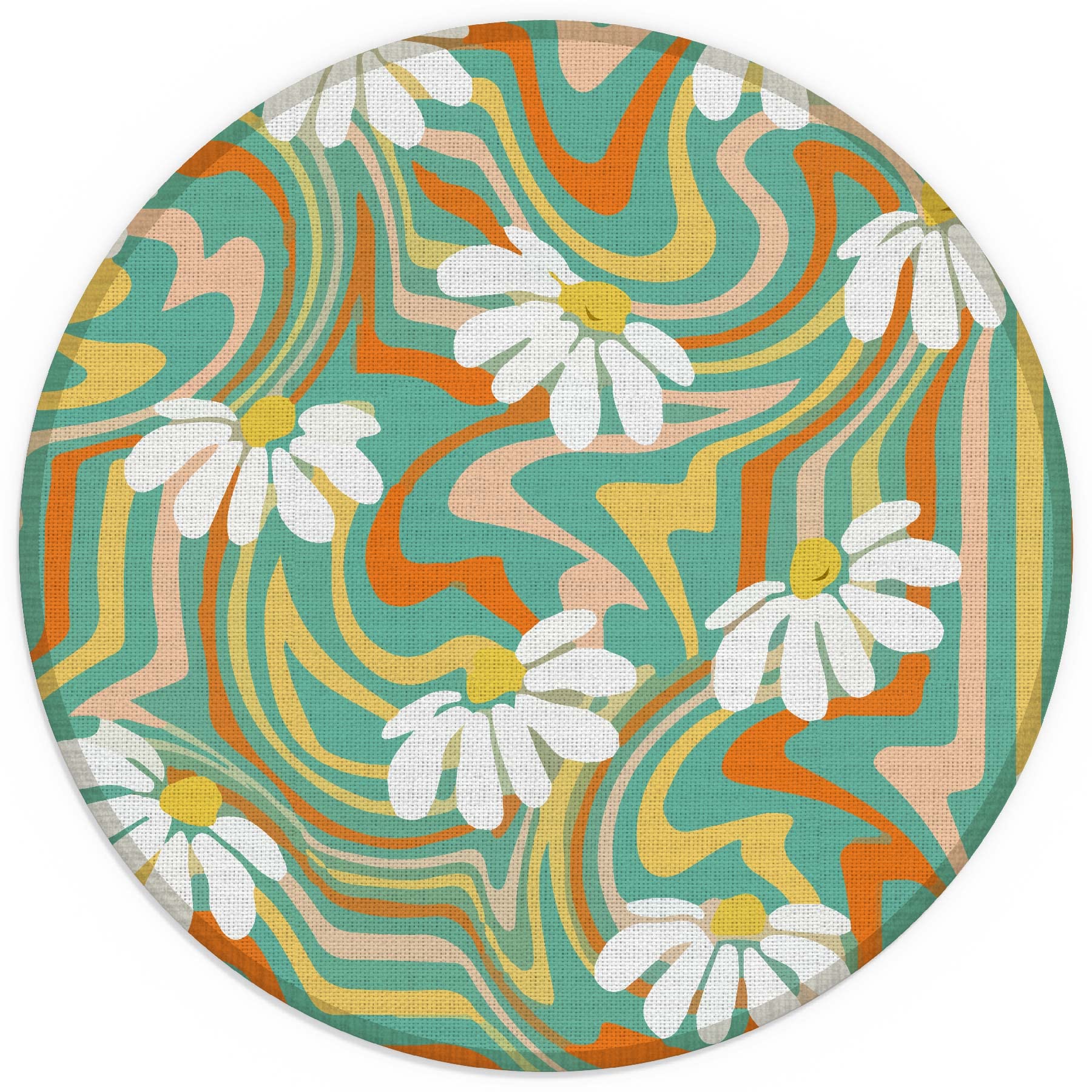 Vintage Liquid Swirl Abstract Pattern Daisy Flowers Small Mouse Pad 7.9 x 7.9 Inches,Washable Round Cloth Mousepad for Office Laptop Computer,Non-Slip Rubber Base Mouse Pads for Wireless Mouse
